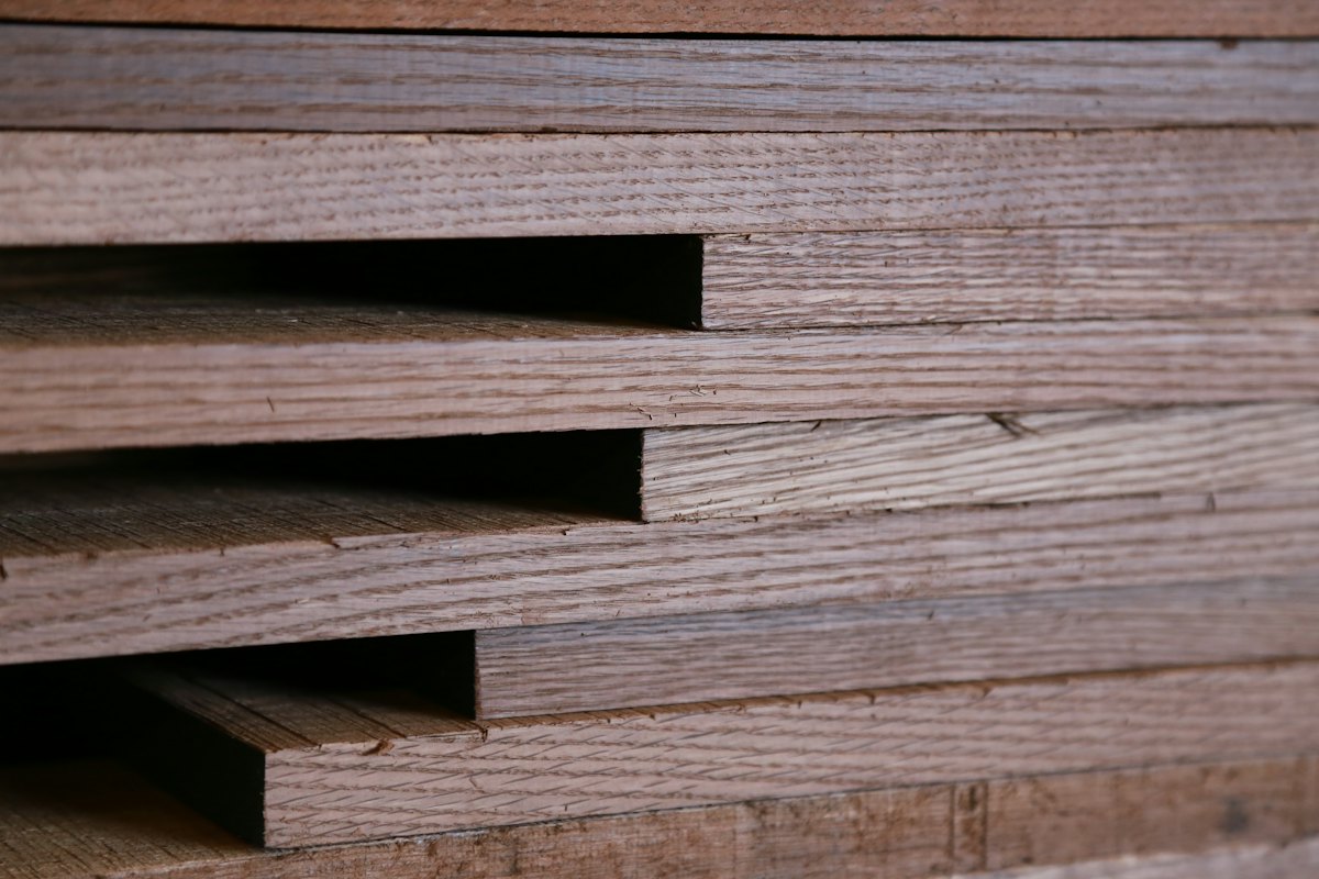 Plywood sheet edges showing core veneer layers and glue lines